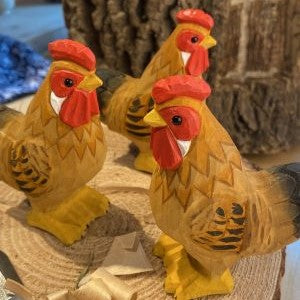 Hand Carved Small Wooden Hen - Real Wood Handmade Ornament.