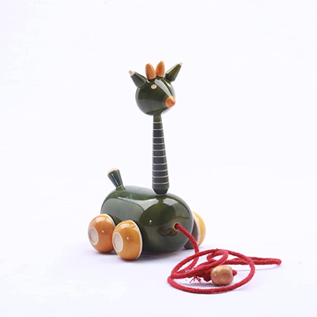 Channapatna Toys Premium Pull Along Toy Wooden Giraffe for Toddlers, Infant & Preschool Toys - with Attached String- Encourage Walking