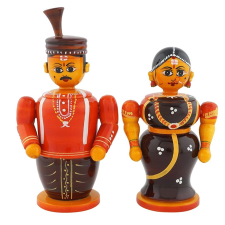 Channapatna Toys Indian Bride & Groom Wooden Dolls