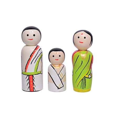 Channapatna Toys Wooden Peg Dolls Indian Family