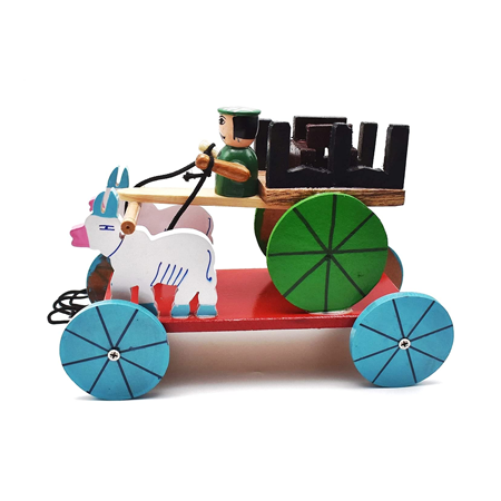 Channapatna Toys Walk-A-Long Pull Along Toy Wooden Bullock Cart for 12 Months & Above Kids